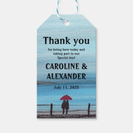 Elegant Waterverf Red Umbrella Couple Wedding Cadeaulabel