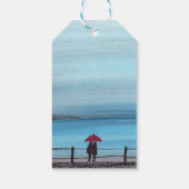 Elegant Waterverf Red Umbrella Couple Wedding Cadeaulabel (Achterkant)