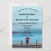 Elegant Waterverf Red Umbrella Couple Wedding Kaart (Voorkant)