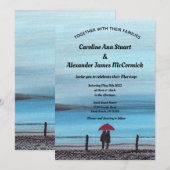 Elegant Waterverf Red Umbrella Couple Wedding Kaart (Voorkant / Achterkant)