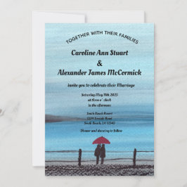 Elegant Waterverf Red Umbrella Couple Wedding Kaart