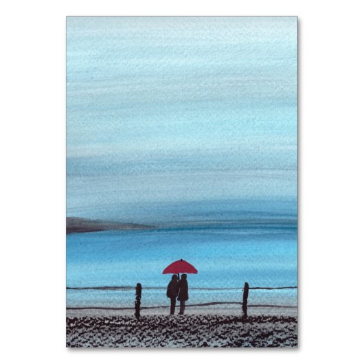 Elegant Waterverf Red Umbrella Couple Wedding Kaart (Achterkant)