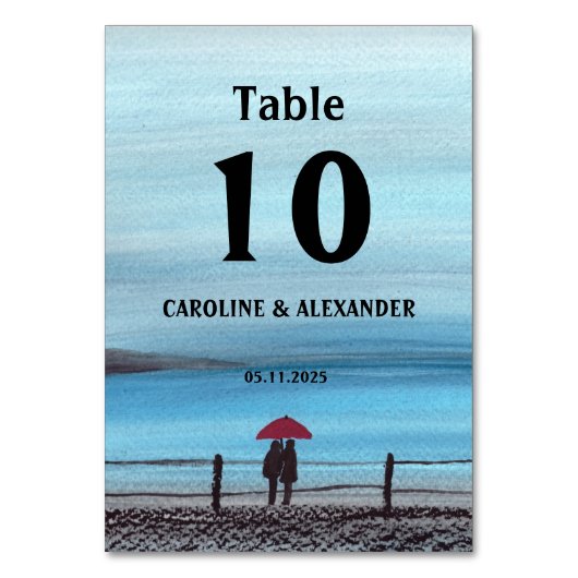 Elegant Waterverf Red Umbrella Couple Wedding Kaart (Voorkant)