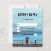 Elegant Waterverf Red Umbrella Couple Wedding RSVP Kaartje (Voorkant)