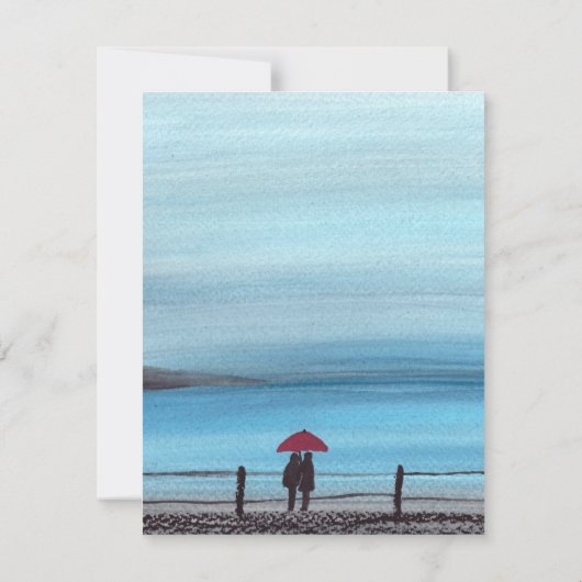 Elegant Waterverf Red Umbrella Couple Wedding RSVP Kaartje (Achterkant)