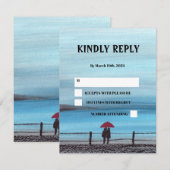 Elegant Waterverf Red Umbrella Couple Wedding RSVP Kaartje (Voorkant / Achterkant)