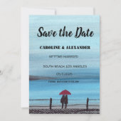 Elegant Waterverf Red Umbrella Couple Wedding Save The Date (Voorkant)