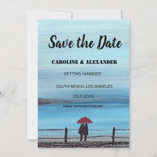 Elegant Waterverf Red Umbrella Couple Wedding Save The Date (Voorkant)