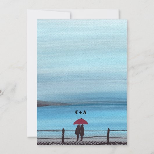 Elegant Waterverf Red Umbrella Couple Wedding Save The Date (Achterkant)