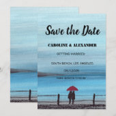 Elegant Waterverf Red Umbrella Couple Wedding Save The Date (Voorkant / Achterkant)