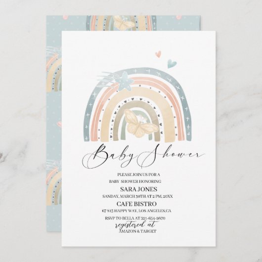 Elegant waterverf regenboog en vlinderbloemigen kaart (Voorkant / Achterkant)