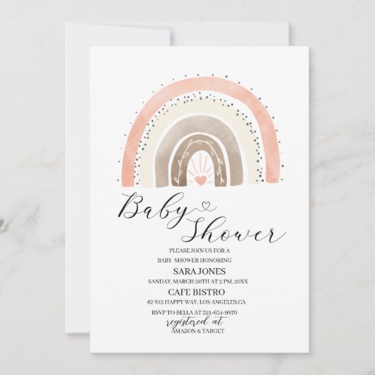 Elegant waterverf regenboogBaby shower Invitati Kaart (Voorkant)