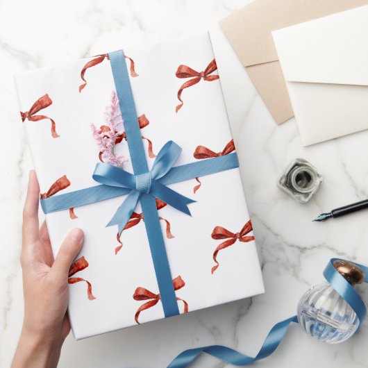 Elegant Waterverf Rode Strik Kerst Inpakpapier (Geschenken)