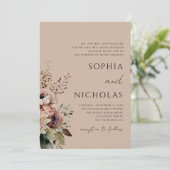 Elegant waterverf romantische beige florale bruilo kaart (Staand voorkant)