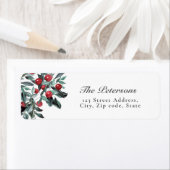 Elegant Waterverf Rood kerstfeest Holly Berries Etiket (Insitu)