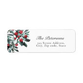 Elegant Waterverf Rood kerstfeest Holly Berries Etiket (Voorkant)