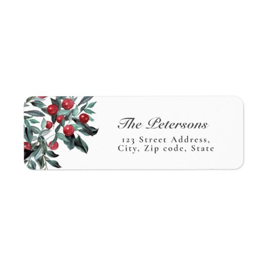 Elegant Waterverf Rood kerstfeest Holly Berries Etiket (Voorkant)