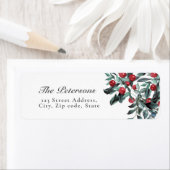 Elegant Waterverf Rood kerstfeest Holly Berries Etiket (Insitu)