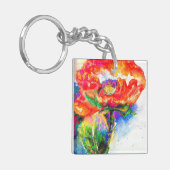 Elegant waterverf rood papaver schilderij sleutelhanger (Voorkant Links)