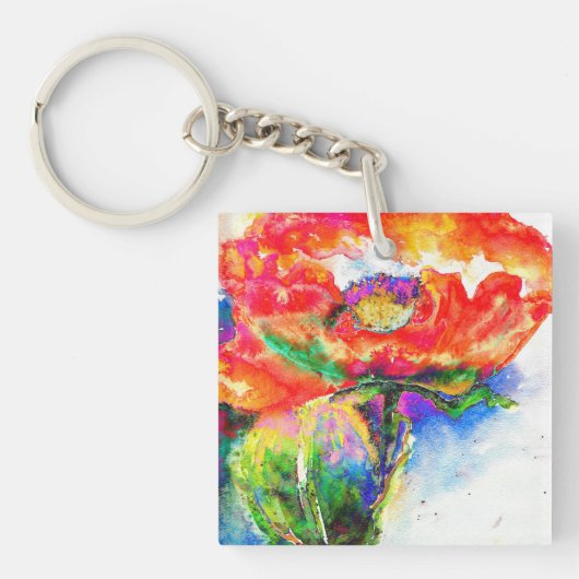 Elegant waterverf rood papaver schilderij sleutelhanger (Voorkant)