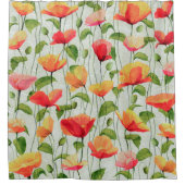 Elegant Waterverf Rood Roze en Gele Bloemen | Douchegordijn (Voorkant)