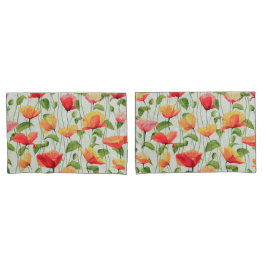 Elegant Waterverf Rood Roze en Gele Bloemen | Kussensloop