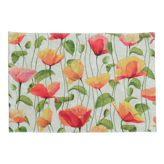 Elegant Waterverf Rood Roze en Gele Bloemen | Kussensloop (Achterkant-Rechts)