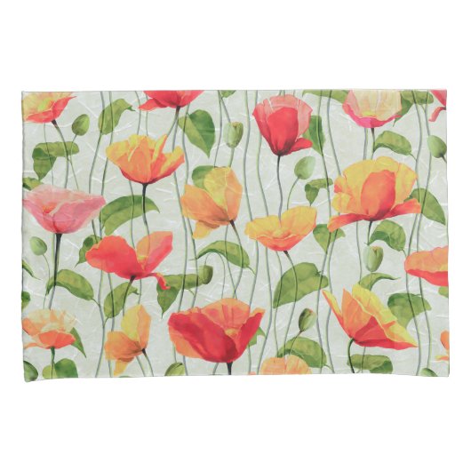 Elegant Waterverf Rood Roze en Gele Bloemen | Kussensloop (Voorkant-Rechts)