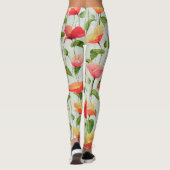 Elegant Waterverf Rood Roze en Gele Bloemen | Leggings (Achterkant)