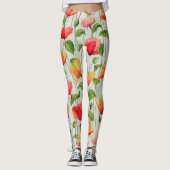 Elegant Waterverf Rood Roze en Gele Bloemen | Leggings (Voorkant)