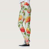 Elegant Waterverf Rood Roze en Gele Bloemen | Leggings (Links)