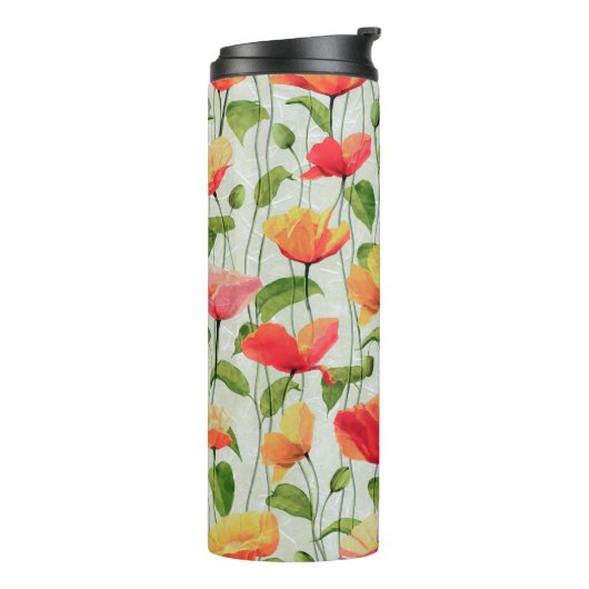 Elegant Waterverf Rood Roze en Gele Bloemen | Thermosbeker (Gedraaid links)