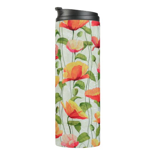 Elegant Waterverf Rood Roze en Gele Bloemen | Thermosbeker (Geroteerd rechts)