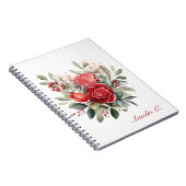 Elegant Waterverf Rood Rozenboeket Wit Notitieboek (Rechterzijde)