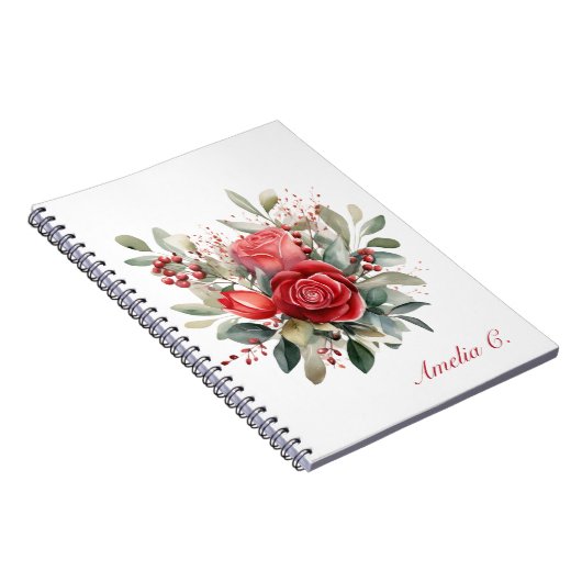 Elegant Waterverf Rood Rozenboeket Wit Notitieboek (Rechterzijde)