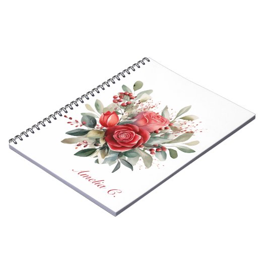 Elegant Waterverf Rood Rozenboeket Wit Notitieboek (Linkerzijde)