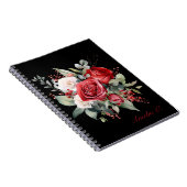 Elegant Waterverf Rood Rozenboeket Zwart Notitiebo Notitieboek (Rechterzijde)