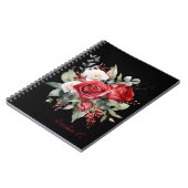 Elegant Waterverf Rood Rozenboeket Zwart Notitiebo Notitieboek (Linkerzijde)