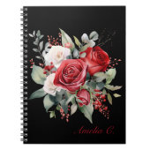 Elegant Waterverf Rood Rozenboeket Zwart Notitiebo Notitieboek (Voorkant)
