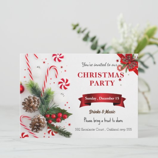 Elegant waterverf roodgroene kerstuitnodiging kaart (Staand voorkant)