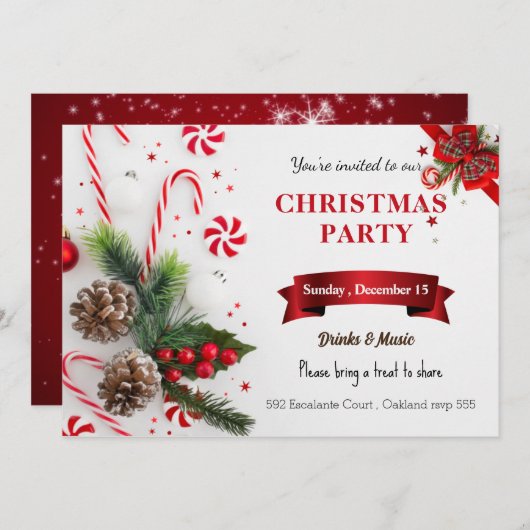 Elegant waterverf roodgroene kerstuitnodiging kaart (Voorkant / Achterkant)