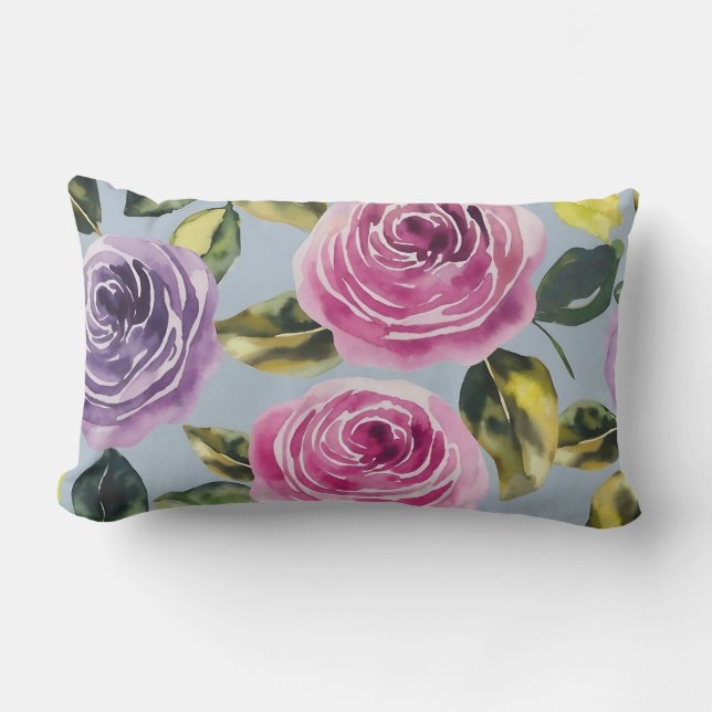 Elegant Waterverf Roos Bloemendesign Kussen (Voorkant)