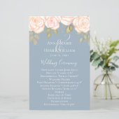 Elegant Waterverf Roos Dusty Blue Wedding Programm (Staand voorkant)