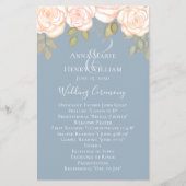 Elegant Waterverf Roos Dusty Blue Wedding Programm (Voorkant)