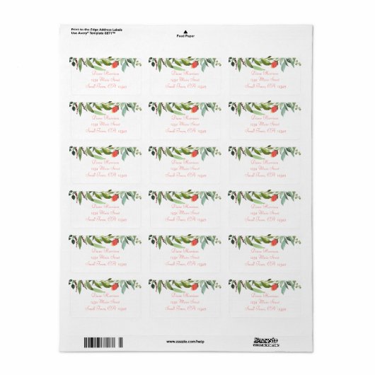 Elegant Waterverf Roos en vulgrens Etiket (Full Sheet)