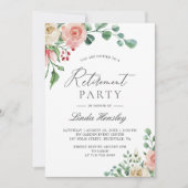 Elegant Waterverf Roos Floral Retirement Party Kaart (Voorkant)
