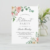 Elegant Waterverf Roos Floral Retirement Party Kaart (Staand voorkant)