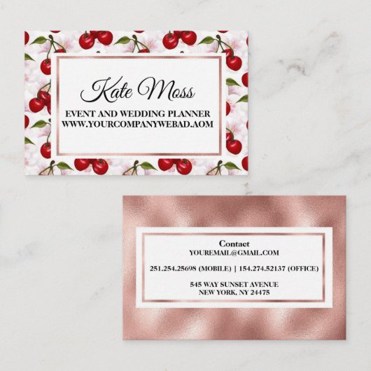 Elegant Waterverf Roos Gold Cherry Blossom Visitekaartje (Voorkant / Achterkant)