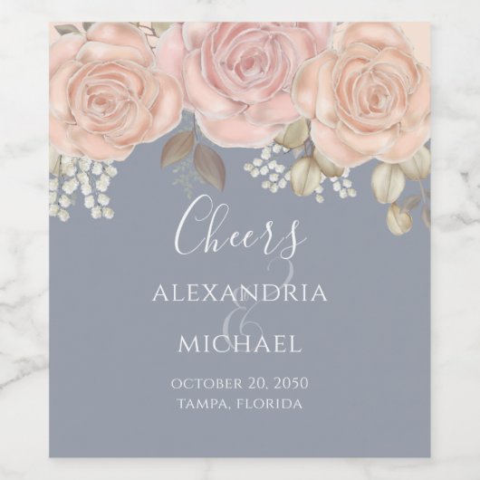 Elegant Waterverf Roos Gold Greenery Foliage Wijn Etiket (Enkel label)