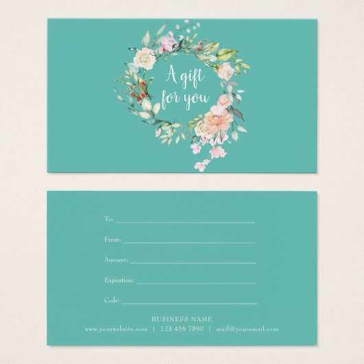 Elegant Waterverf Roos Guirlande Cadeaubon Visitekaartje (Voorkant /achterkant)